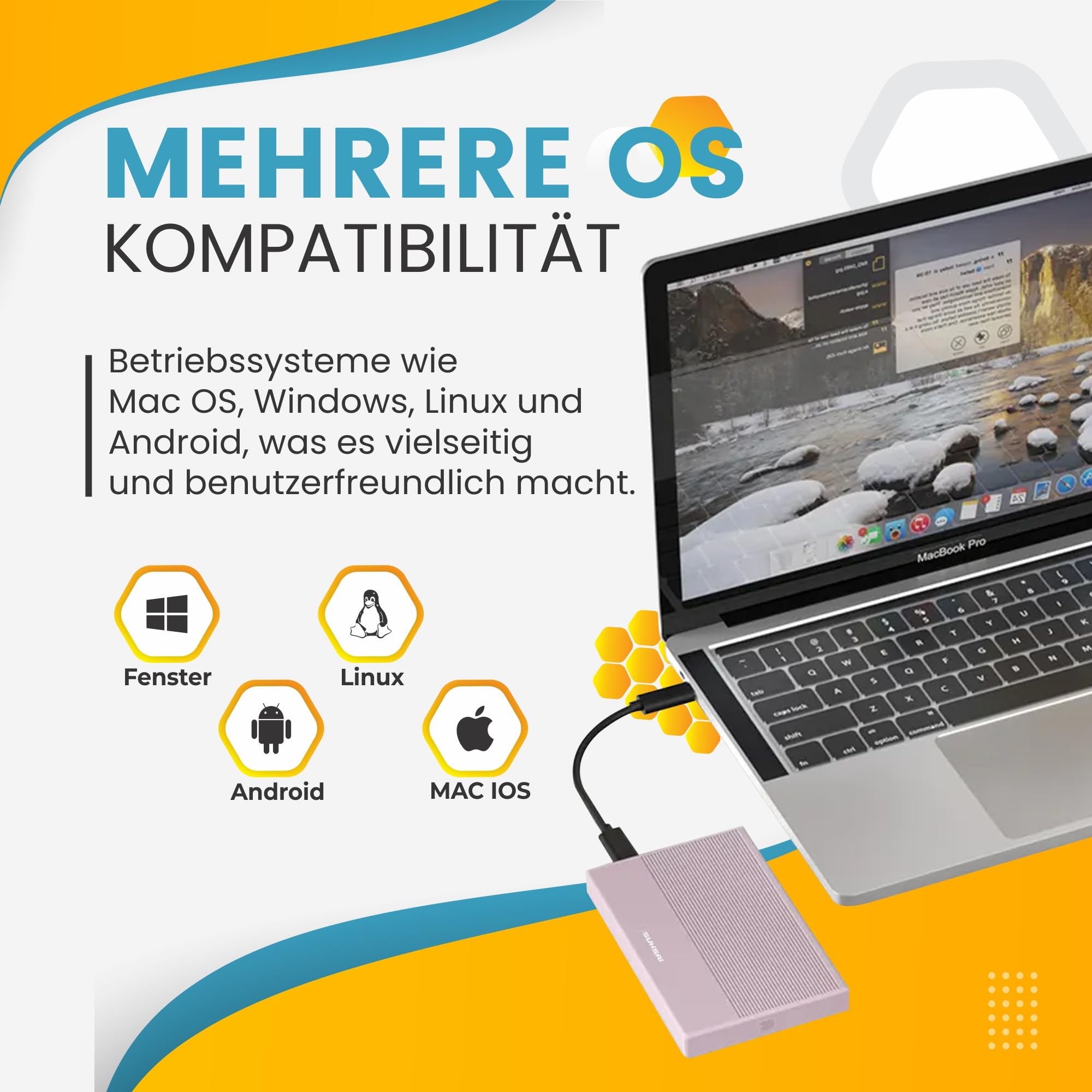 SUHSAI Externe Festplatte, 1 TB, Externe Festplatte, Backup-Laufwerk, USB 3.0, Hochgeschwindigkeits-Datenübertragungsfestplatte, kompatibel mit Mac, Laptop, Desktop-Spielekonsole - Pink - 4