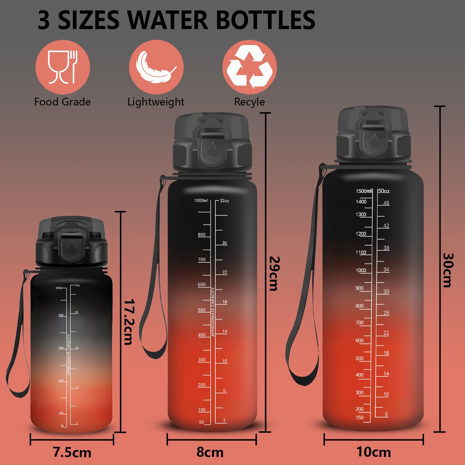Mujigaga Botella Agua Gimnasio, A Prueba de Fugas Botella Agua 1 litro, Cantimplora con Pajita, Diseño de Cerradura, Cantimplora con Marcador de Tiempo para Deporte, Colegio, Exterior — view 5