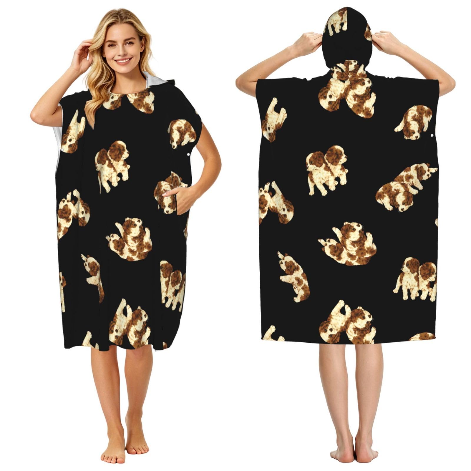 Poadnly Cavalier Puppy, Adult Hooded Beach Towel 90 x 110 cm,Changing Bath Robe, Surf Poncho Towel For Women Men
