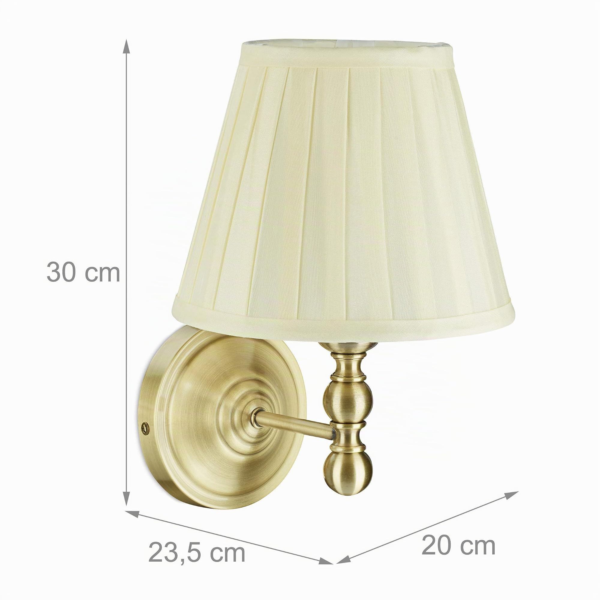 Relaxdays lampe murale, abat-jour tissu, design antique, douille E14, luminaire mur 30x20x23,5 cm, Or