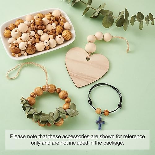 Miniatura 5 de Craftdady 1010 cuentas redondas de madera natural, 7 tamaños, bola de madera pulida, cuentas sueltas para joyería, pulsera, collar, manualidades,