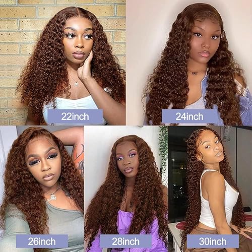 Miniatura 6 de Pelucas de cabello humano rizado marrón con encaje frontal, onda profunda, densidad del 150%, color chocolate, prearrancadas, 13x4, HD,