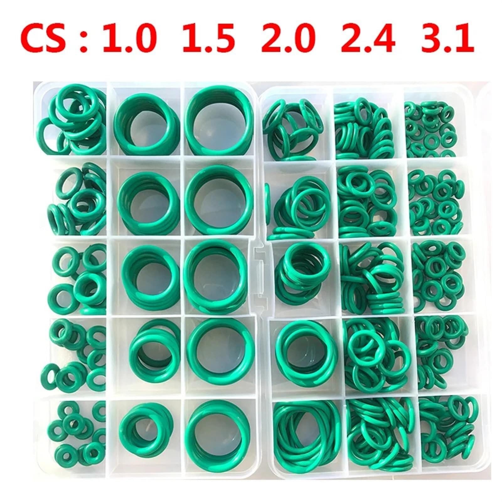 O-Ring Fluorkautschuk-O-Ring-Set, 1 mm ~ 3,1 mm, grün, Fluorkautschuk, Fluorkautschuk, O-Ring-Dichtung, Isolieröl, hohe Temperaturbeständigkeit, Fluor(2.4mm 250PCS (1set))