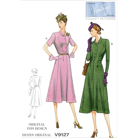 Amazon Co Jp Vogue Patterns ヴィンテージ 1930年代 デザイン プルオーバー ワンピースドレスとベルトの型紙セット サイズ Us6 8 10 12 14 9127 ホビー