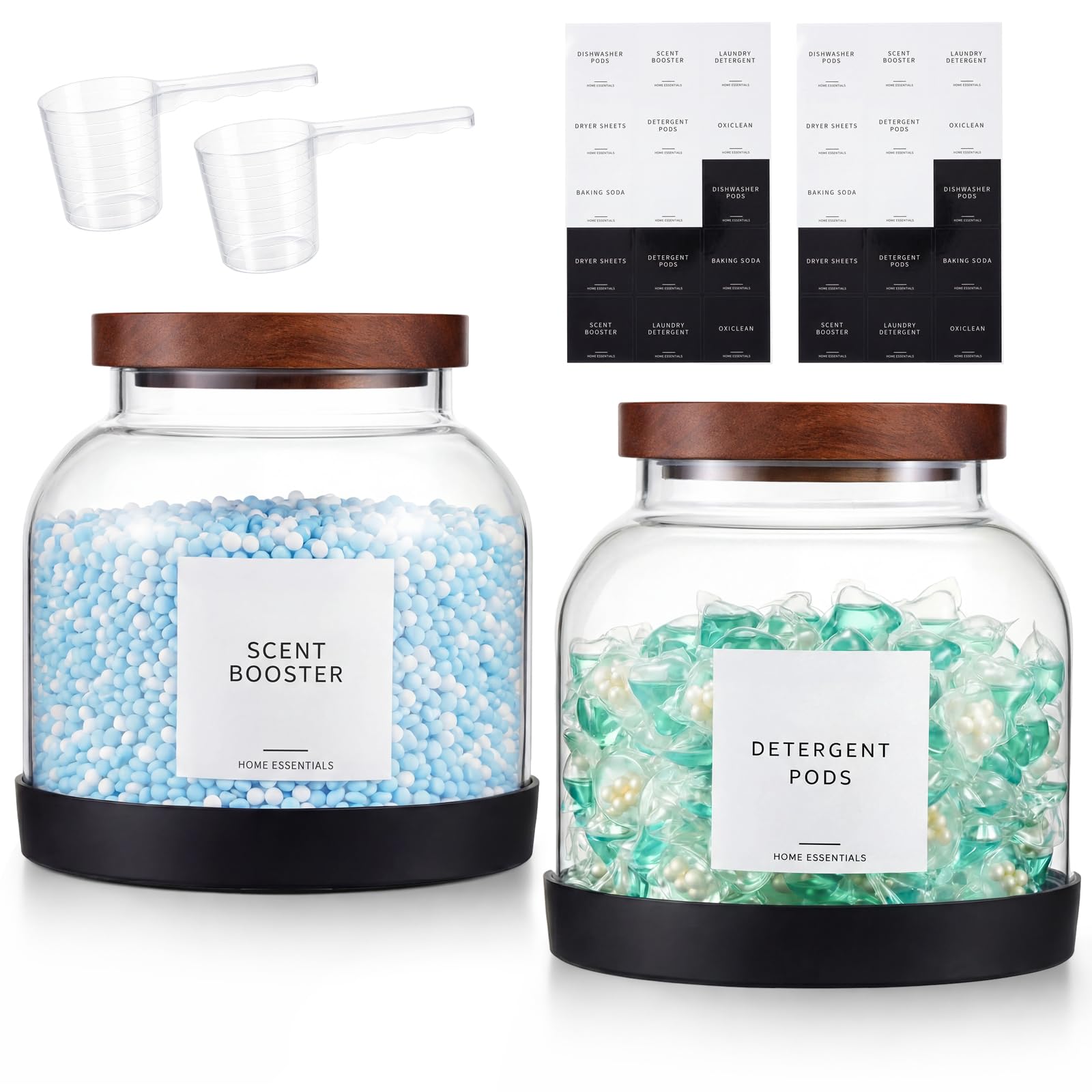 Glass Laundry Pod Containers - 2 Pack with Scoop & Labels -1