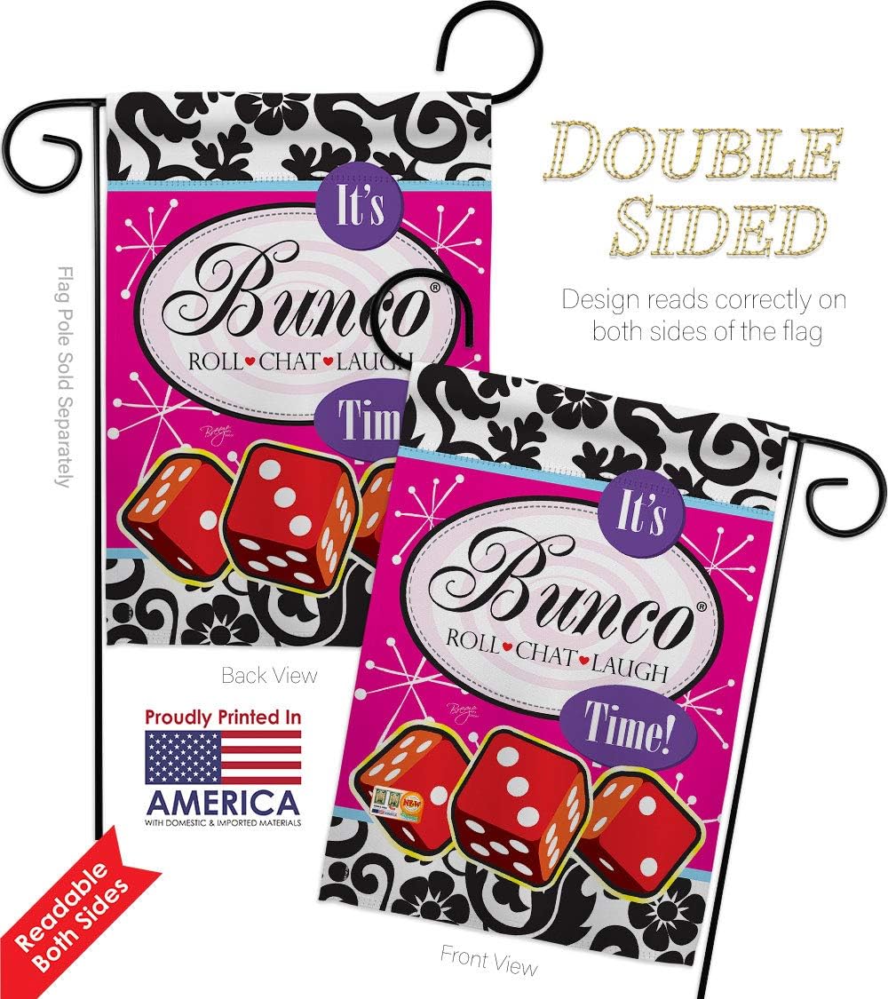 Its Bunco Time Garden Flag Set with Stand Interests Game Night Dice Poker Bingo Hobbies Leisure Activity Small Decorative Gift Yard House Banner Double-Sided Made In USA 13 X 18.5