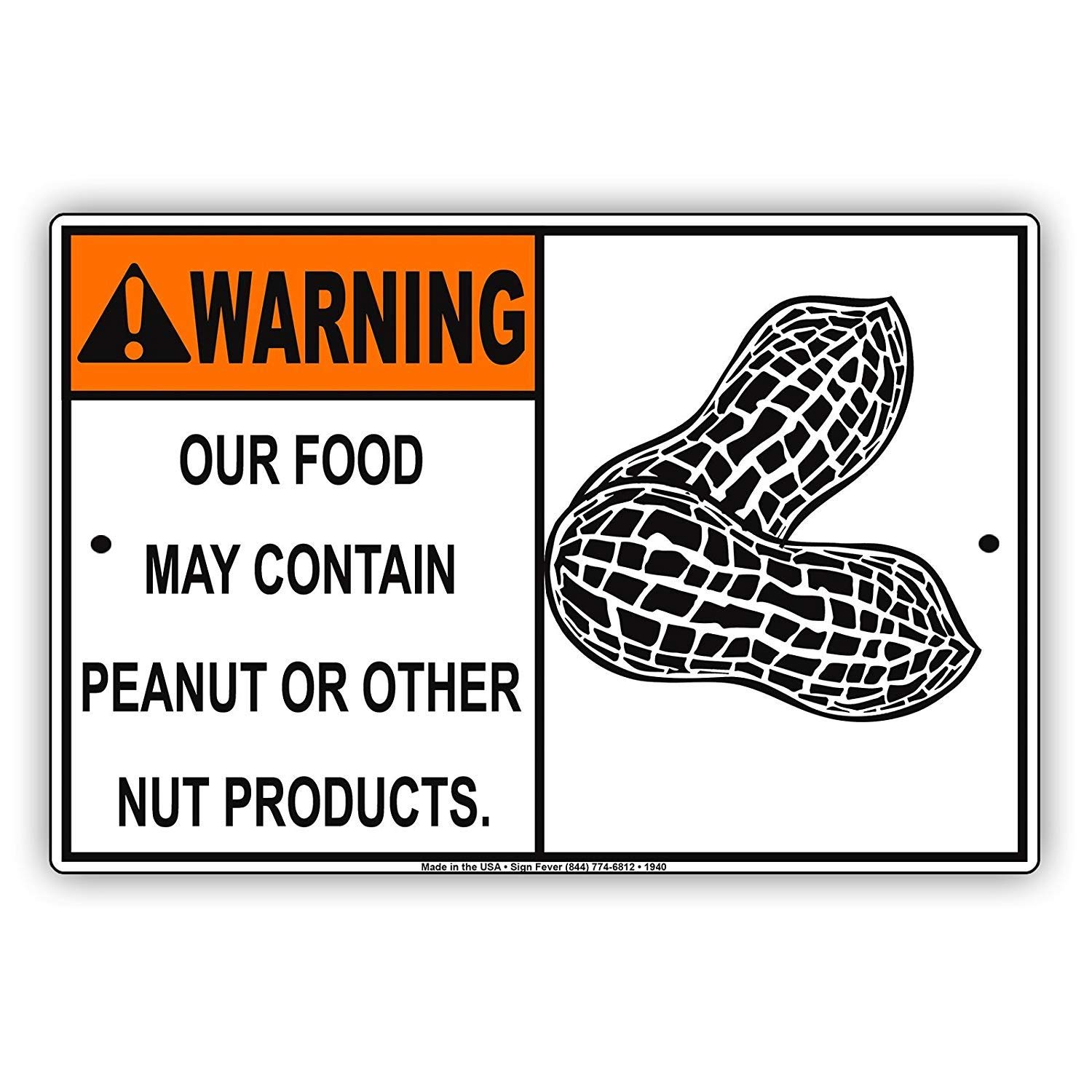 DOGT Metal tin sign 8x12 inches WARNING Our Food May Contain Peanut Or Other Nut Products Safety Alert Caution Warning Notice Aluminum Metal Tin