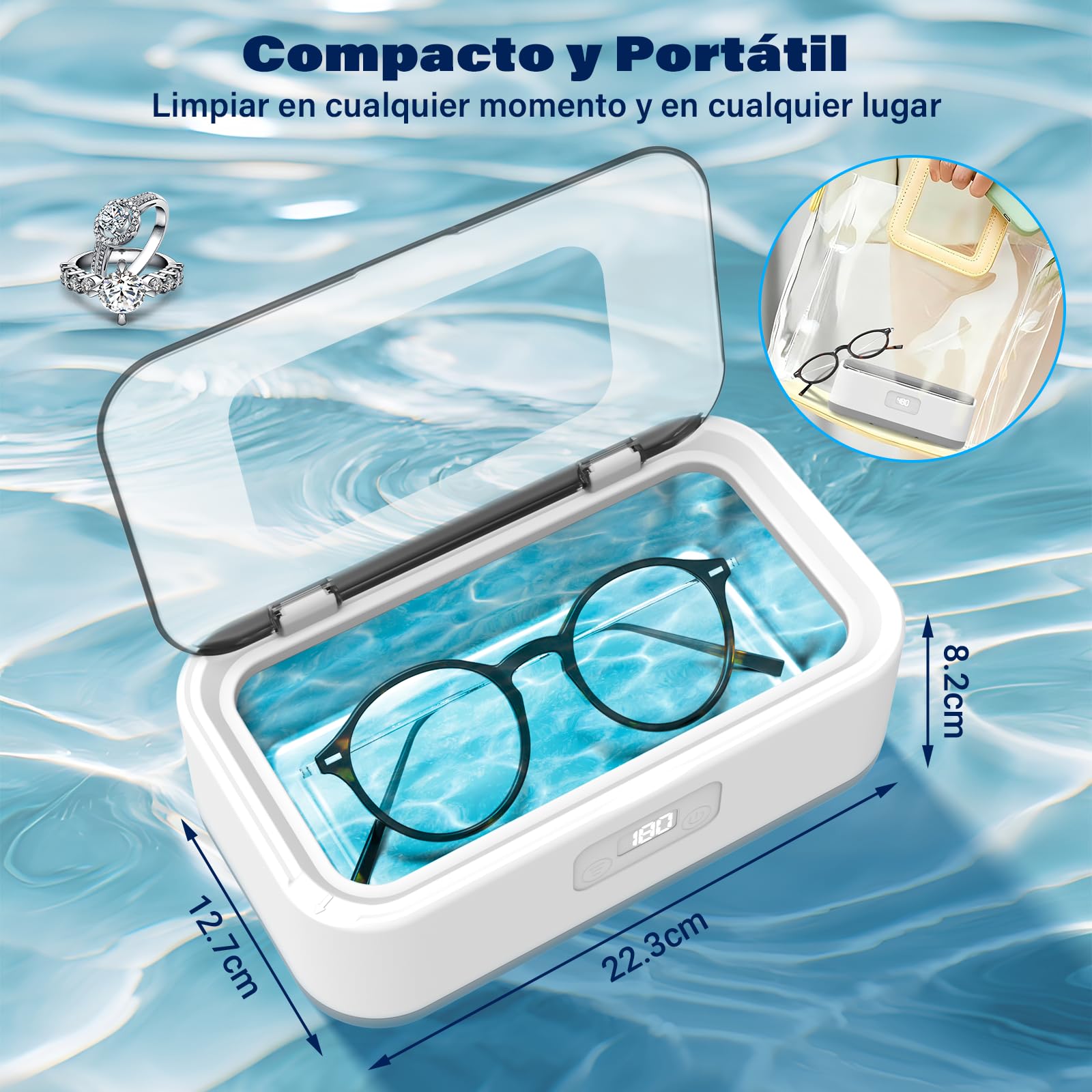 Limpiador Ultrasonidos Olubfdh,800 ml Ultrasonidos Limpieza,49000 HZ Limpiador Ultrasónico Joyas con 5 Modos de Tiempo para Relojes,Joyas,Joyas,Anillos,Relojes,Gafas,Dentaduras Postizas