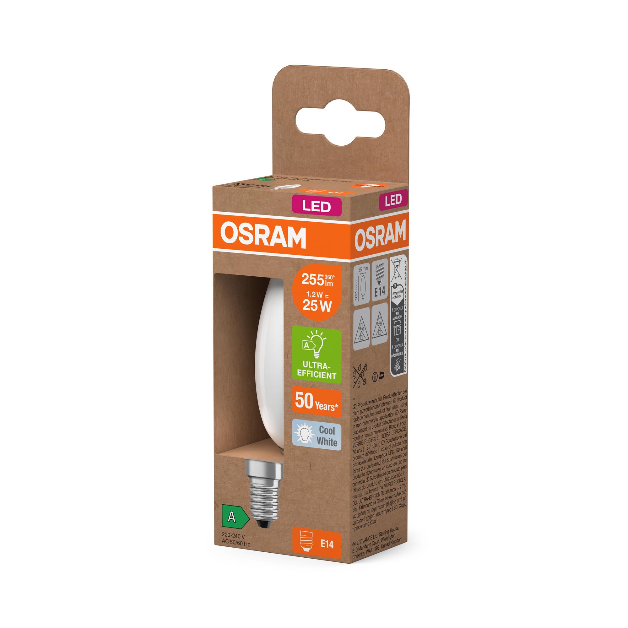 OSRAM con forma clásica Edison, con filamento LED decorativo, A, E27, 2,2 | , LED Lamps, 35.00 Millimetres dia, , Paquete de 6
