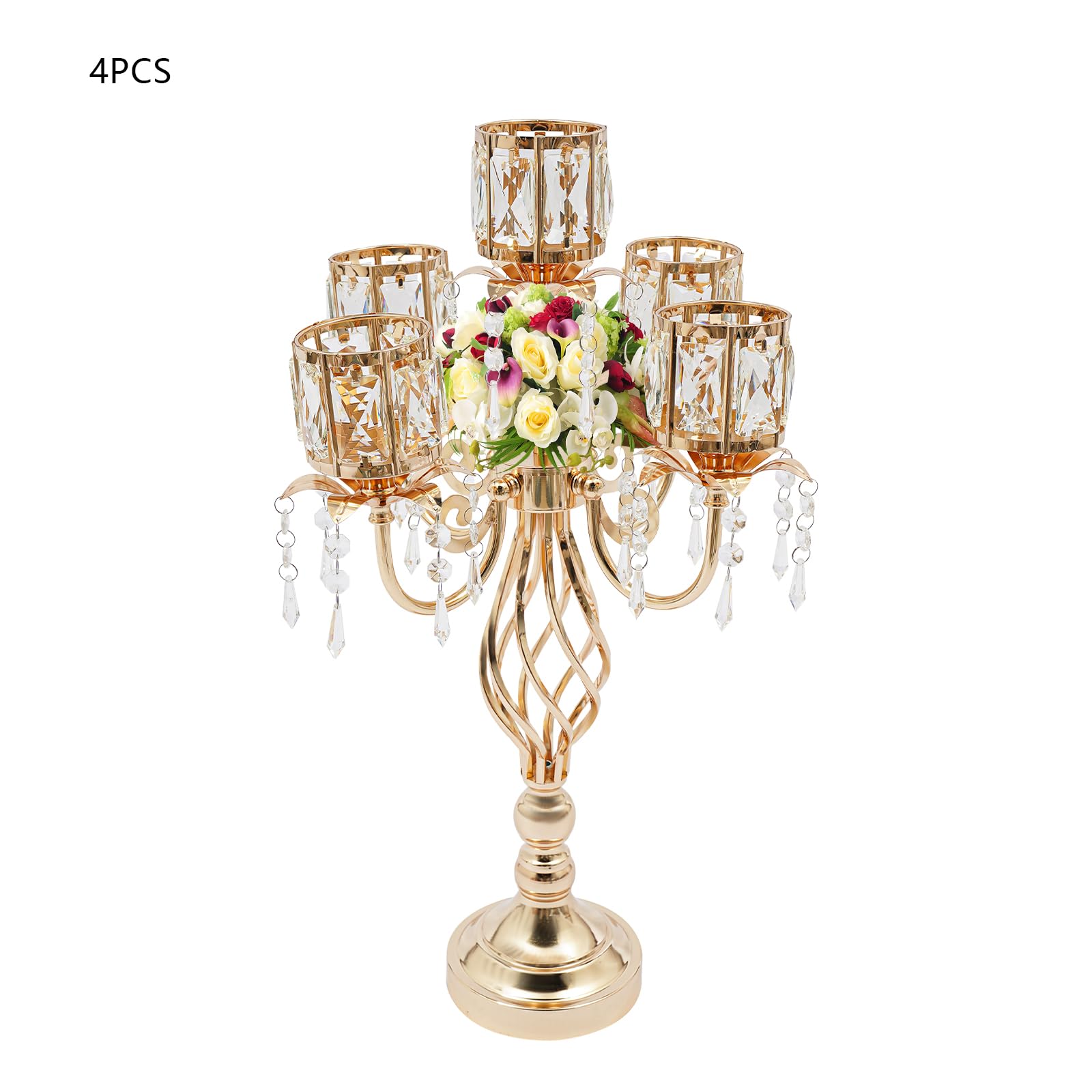 Lot de 4 bougeoirs à 5 bras en métal doré de 59 cm de haut