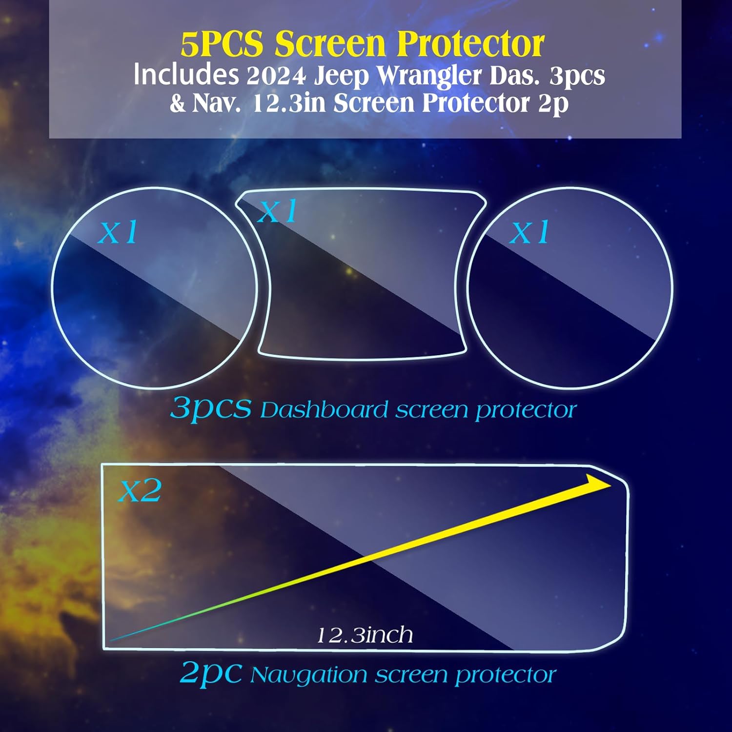 5Pack 2026 2025 jeep wrangler screen protector for 2025 2026 Jeep Gladiator Screen Protector for 2024 Wrangler JL 4xe Rubicon Sahara Sport S Willys Sport 2024 Wrangler 4xe Accessories 12.3Inch