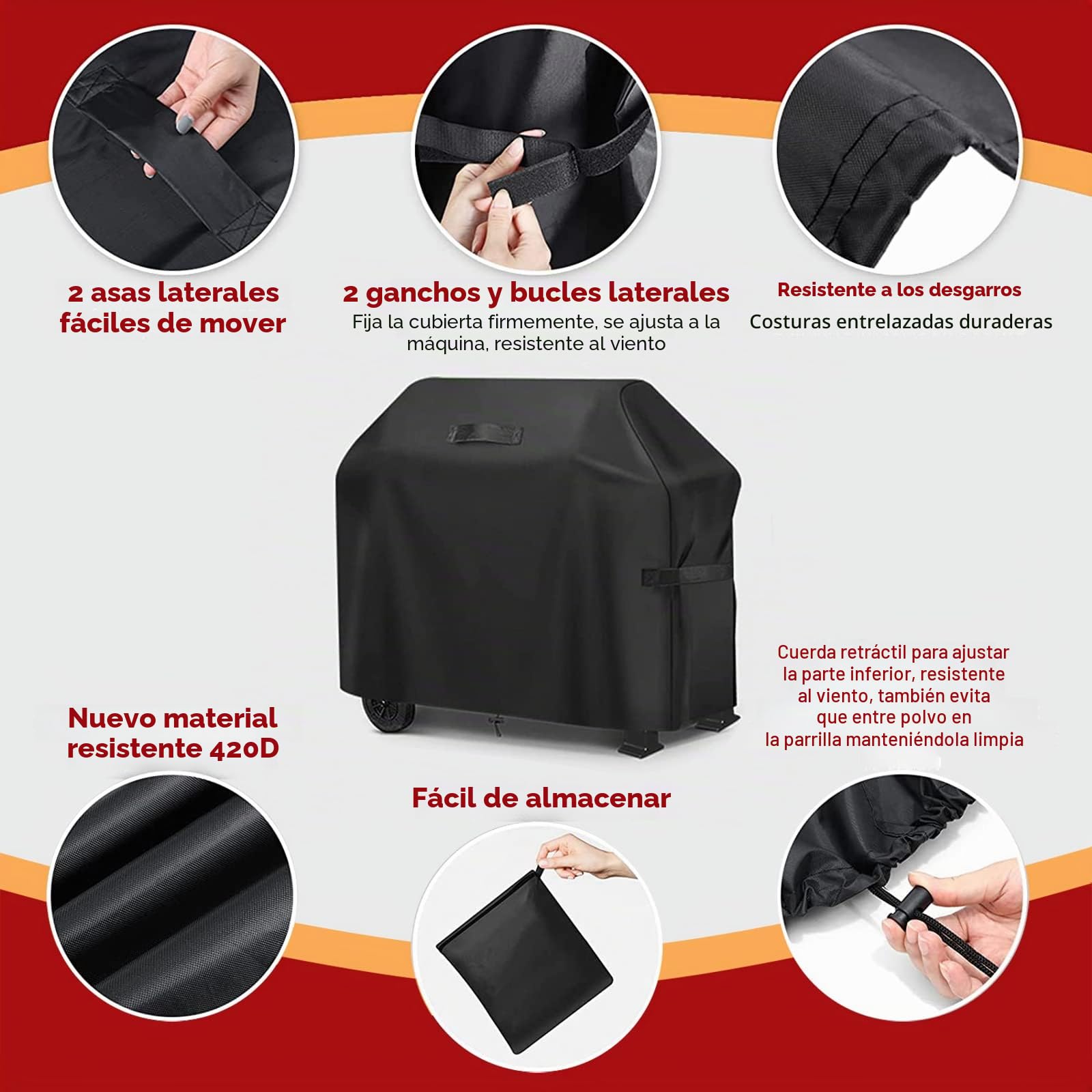 GARPROVM - Funda para Barbacoa de Gas, 183 x 66 x 130 cm, Funda Protectora para Barbacoa Exterior 420D, Tejido Oxford Impermeable protección Solar, Barbacoa Cubierta para Weber, Char-Broil, etc.,
