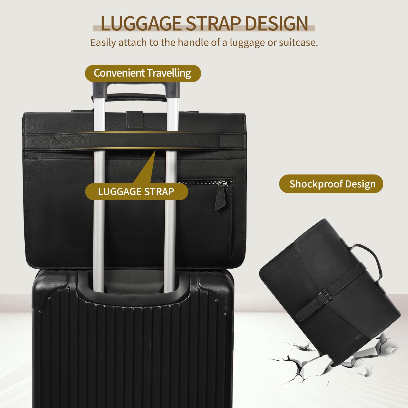 Estarer - Cartella da uomo in pelle per viaggi, ufficio, lavoro, 15,6''