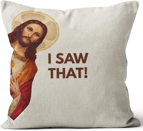 Jesús I Saw That - Fundas de almohadas - Regalos cristianos, 18 x 18 pulgadas, divertidas fundas de almohadas para adultos, fundas de almohadas
