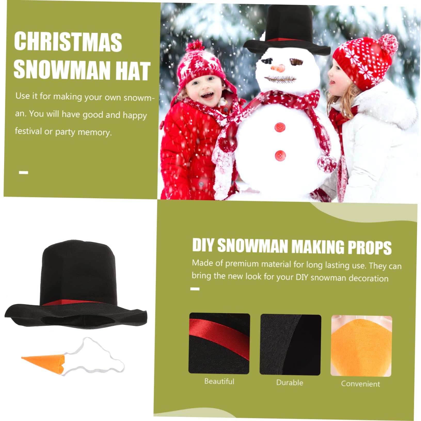 CALLARON 4 Juegos De Suministros De Vestir De Muñeco De Nieve Manualidades Gorro De Decoración De Muñeco De Nieve Nariz De Zanahoria Sombrero De Hombre De Nieve De Navidad Sombrero De