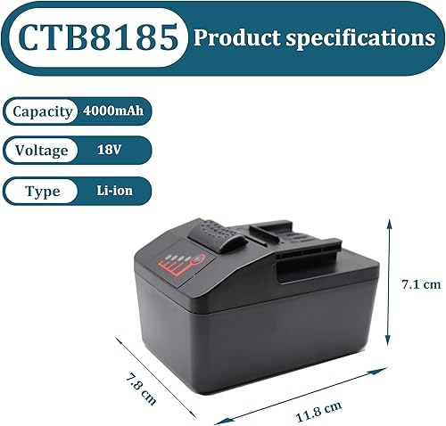 Miniatura 10 de 2 baterías de 4.0Ah CTB8185 18V 4Ah 4000mAh Reemplazo para herramientas eléctricas CTB8185 CTB7185 CTB8187 CT8850