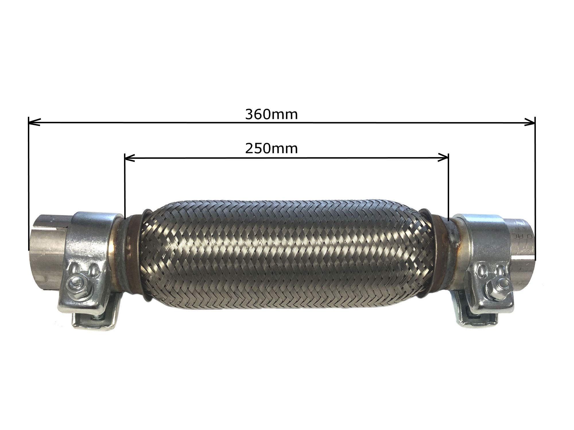 Tuyau Flexible échappement 55x250x360 Mm - Avec Colliers Et Pâte De Montage - Sans Soudure, Pour Véhicules Essence Et Diesel