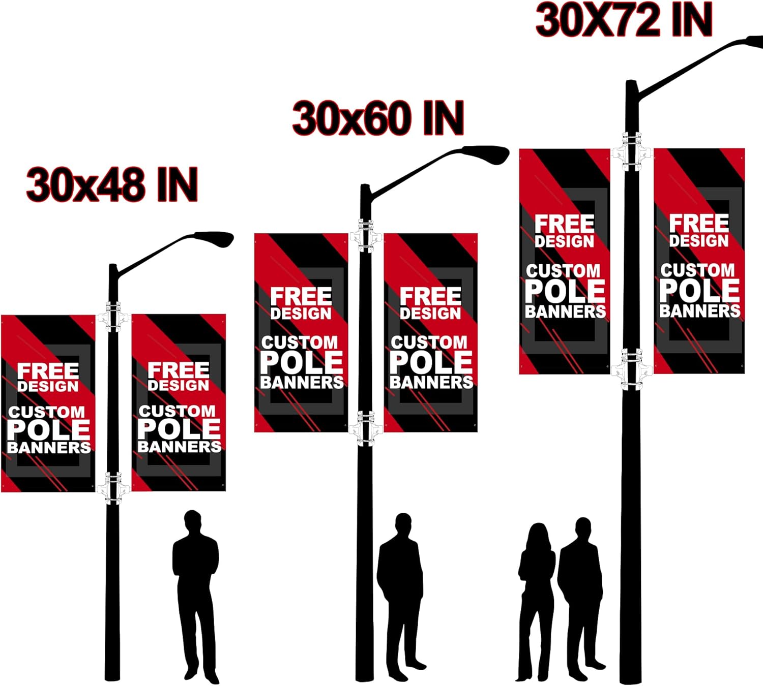 Anley Custom Street Light Pole Banner 30 x 72 In - Double-Sided 18oz Vinyl with Double Sided Print - Personalized Pole Flag for Seasonal Promotions, Events Displays (Single Banner Only)