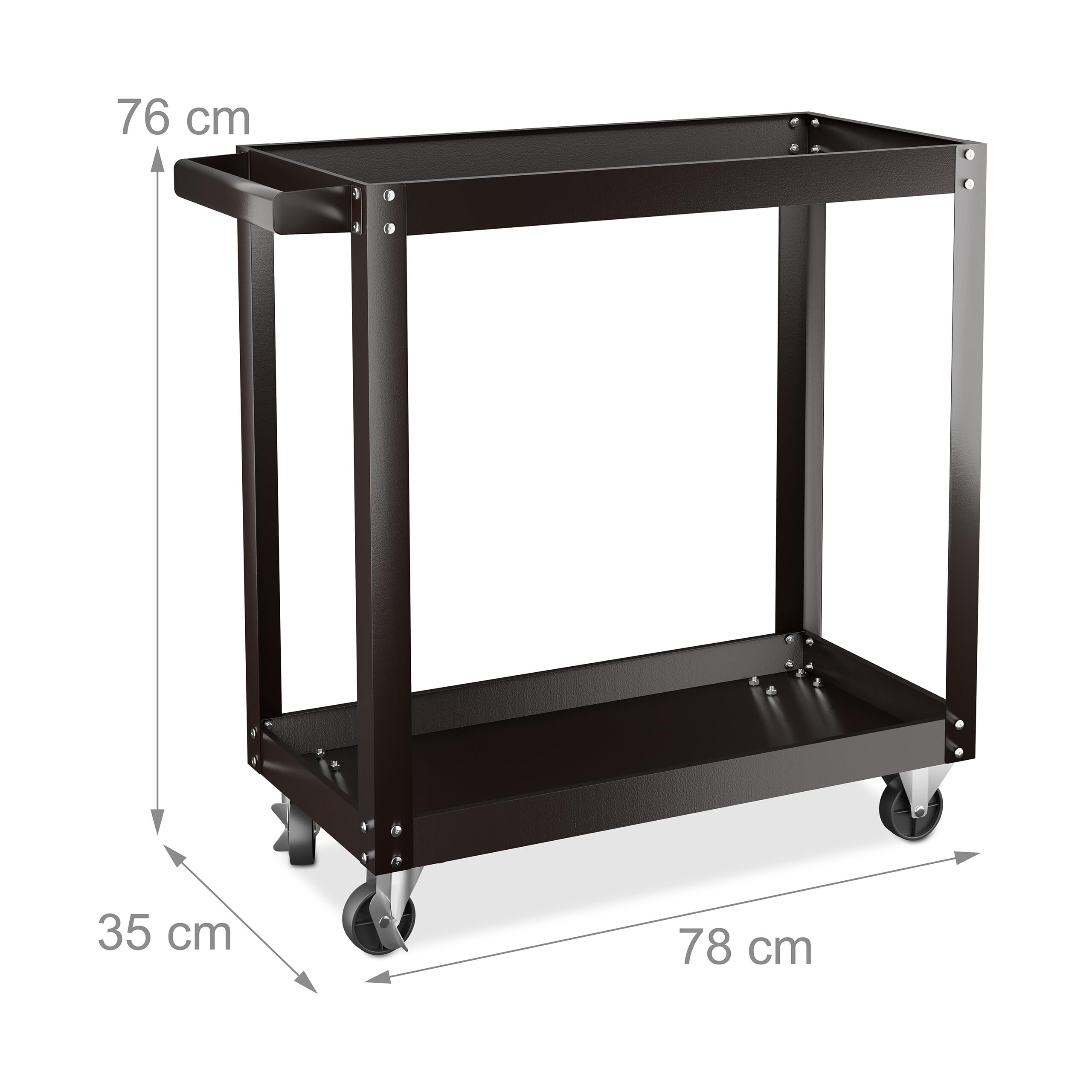 Relaxdays Werkstattwagen, Werkzeugwagen mit 2 Ebenen, mobiler Montagewagen, bis 100 kg, HxBxT: 76 x 78 x 35 cm, schwarz