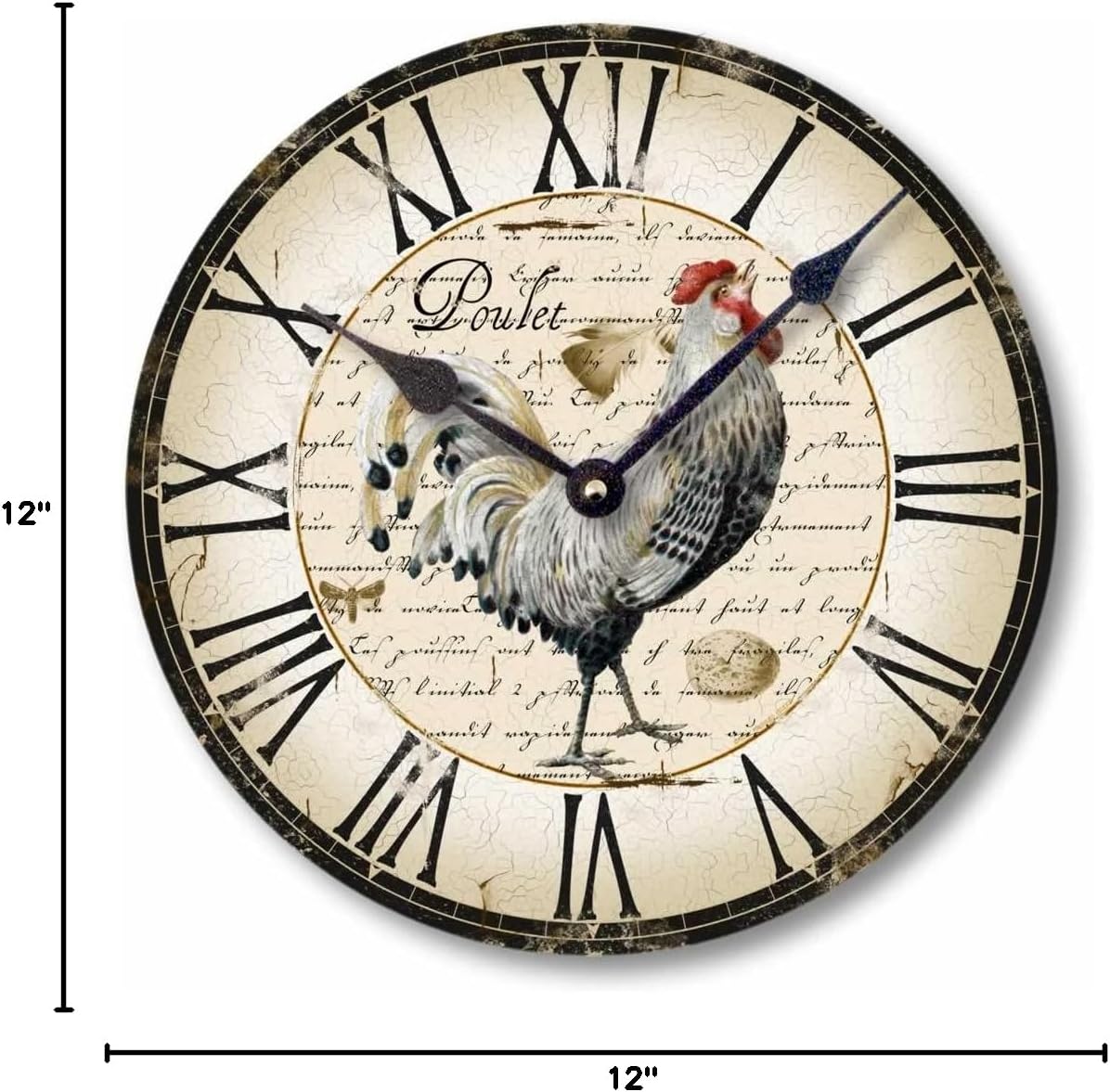 Item C5006 Vintage Style Country French Chicken Wall Clock (12 Inch Diameter)
