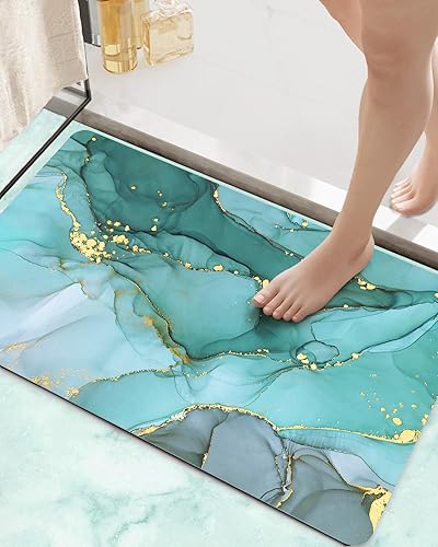 DEXI Alfombra de baño súper absorbente, ultrafina, de perfil bajo, antideslizante, de secado rápido, lavable para fregadero, ducha, inodoro, 16 x 24