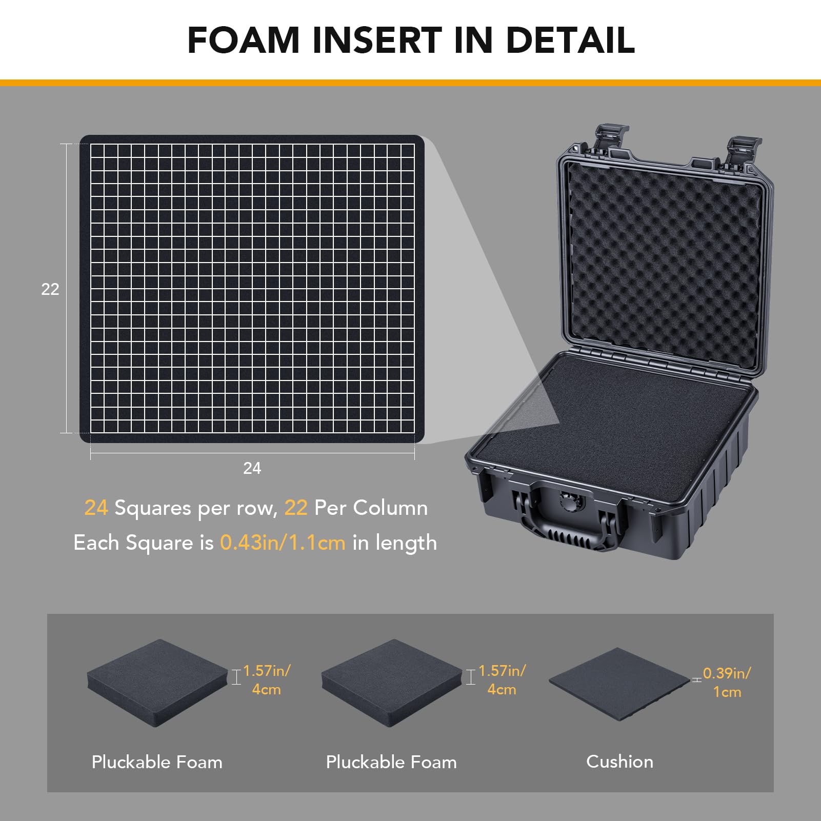 Lykus HC-2821 Maletín/Maleta/Estuche/Case rígida Impermeable con Espuma Personalizable, Tamaño Interior 28x26,2x12 cm, Adecuado para electrónica y más | Espuma impermeable IP67, apta para cámaras, lentes, equipos electrónicos y más