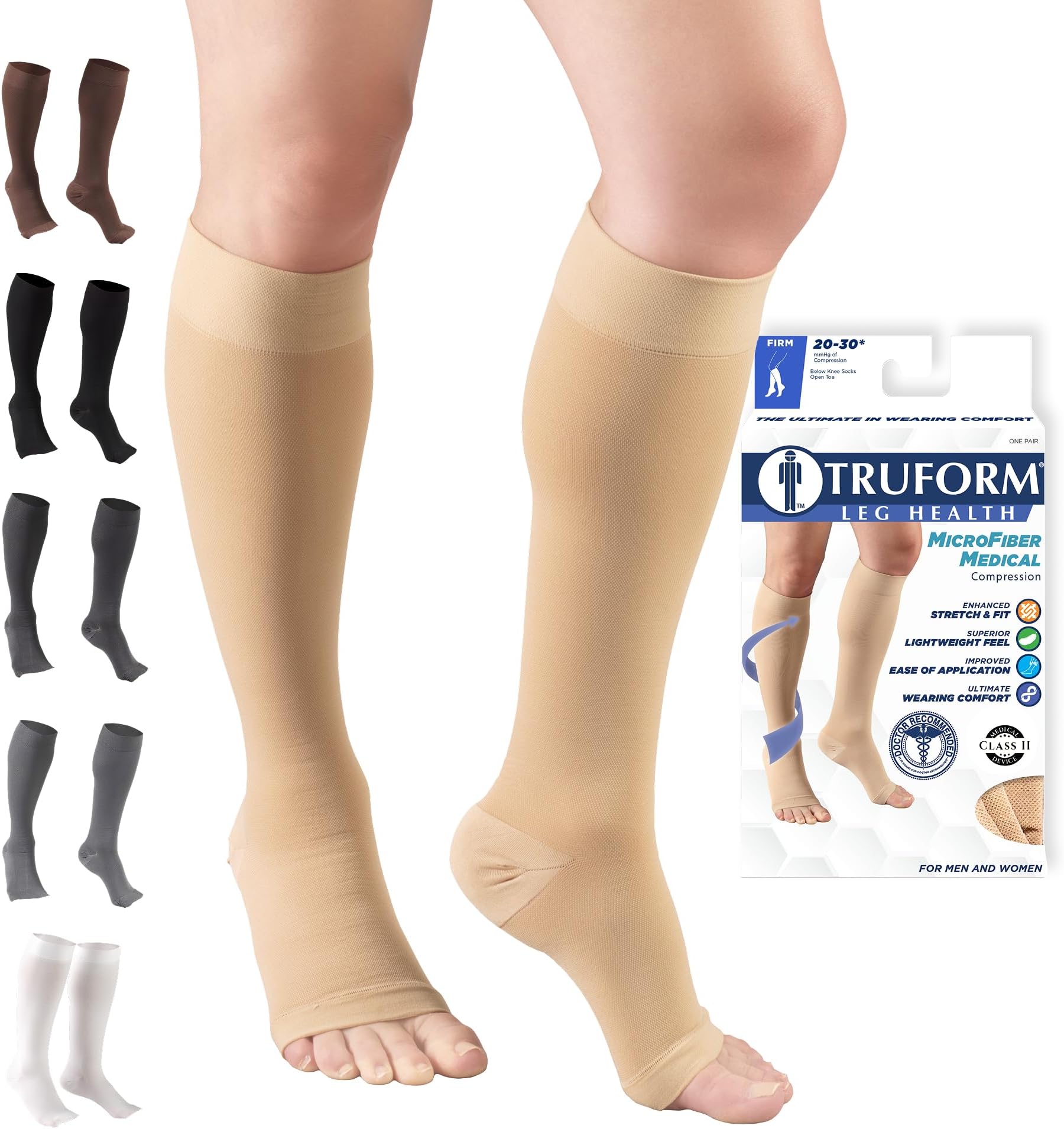 20-30 mmHg Compression Stocking for Men and Women, Knee High Length, Open Toe