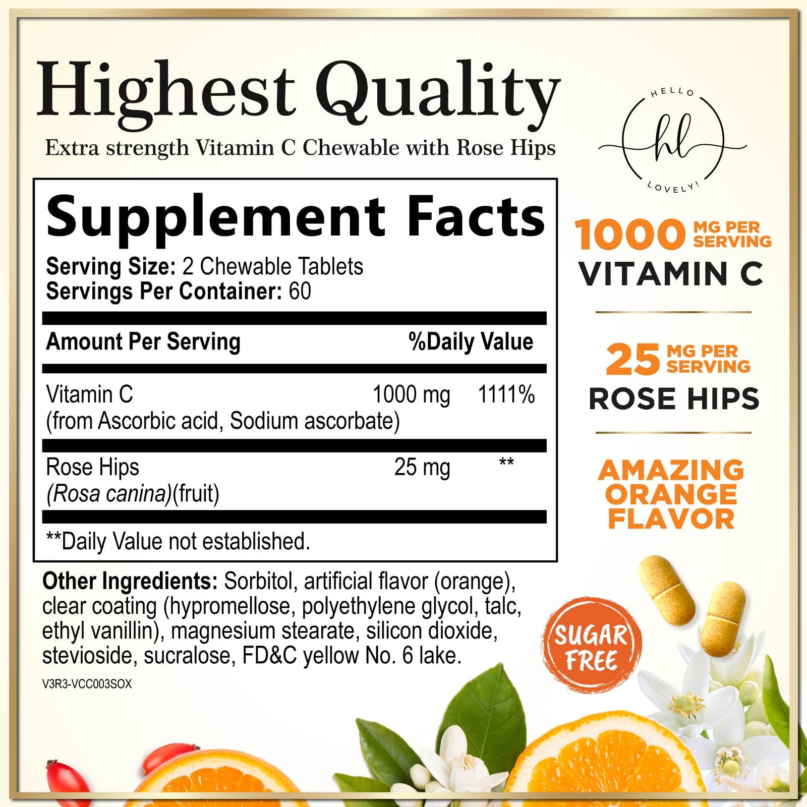 Vitamin C 1000mg Per Serving - Extra Strength with Rose Hips Bioflavonoids - Sugar Free Vitamin C Chewable Pills, Vit C Supplement for Immune Support & Antioxidant, USA Bottled - 120 Chewable Tablets — Amazon image 2