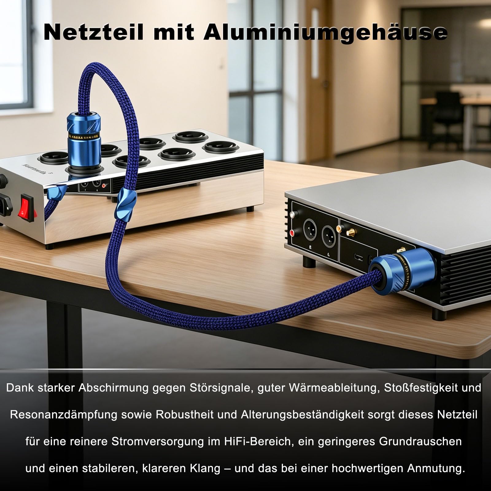 Monosaudio D517 - Cable de alimentación de alta fidelidad, cable de alimentación audiófilo de 2 m con conductor de cobre de cristal único OCC, C15 con enchufe europeo Schuko y IEC para DVD
