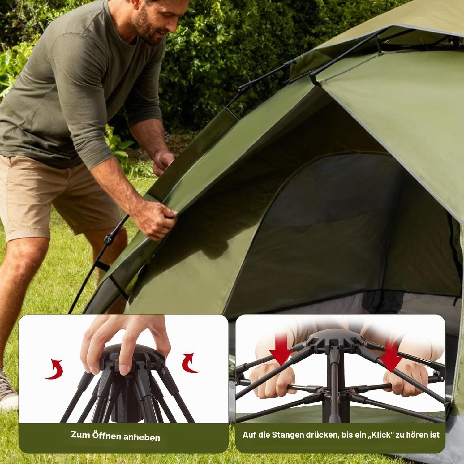 Pop-up Kuppelzelt für 2–3 Personen, wasserdichtes Kuppelzelt mit Doppelwand & Abnehmbarer Außenplane, schnell aufbaubares Zelt für Camping, Wandern & Outdoor, Kuppelzelt