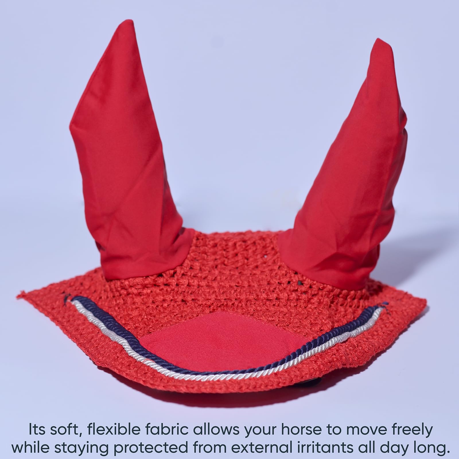 Spire Voile de protection pour cheval en coton respirant doux au crochet pour les oreilles (complet, rouge/noir-blanc)