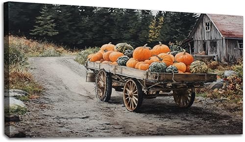 Miniatura 38 de 24"x 48" Fall Canvas Wall Art Highland Cow Rustic Vintage Forest Landscape Farmhouse Autumn Framed Pictures Painting Print Large Wall Art for Living