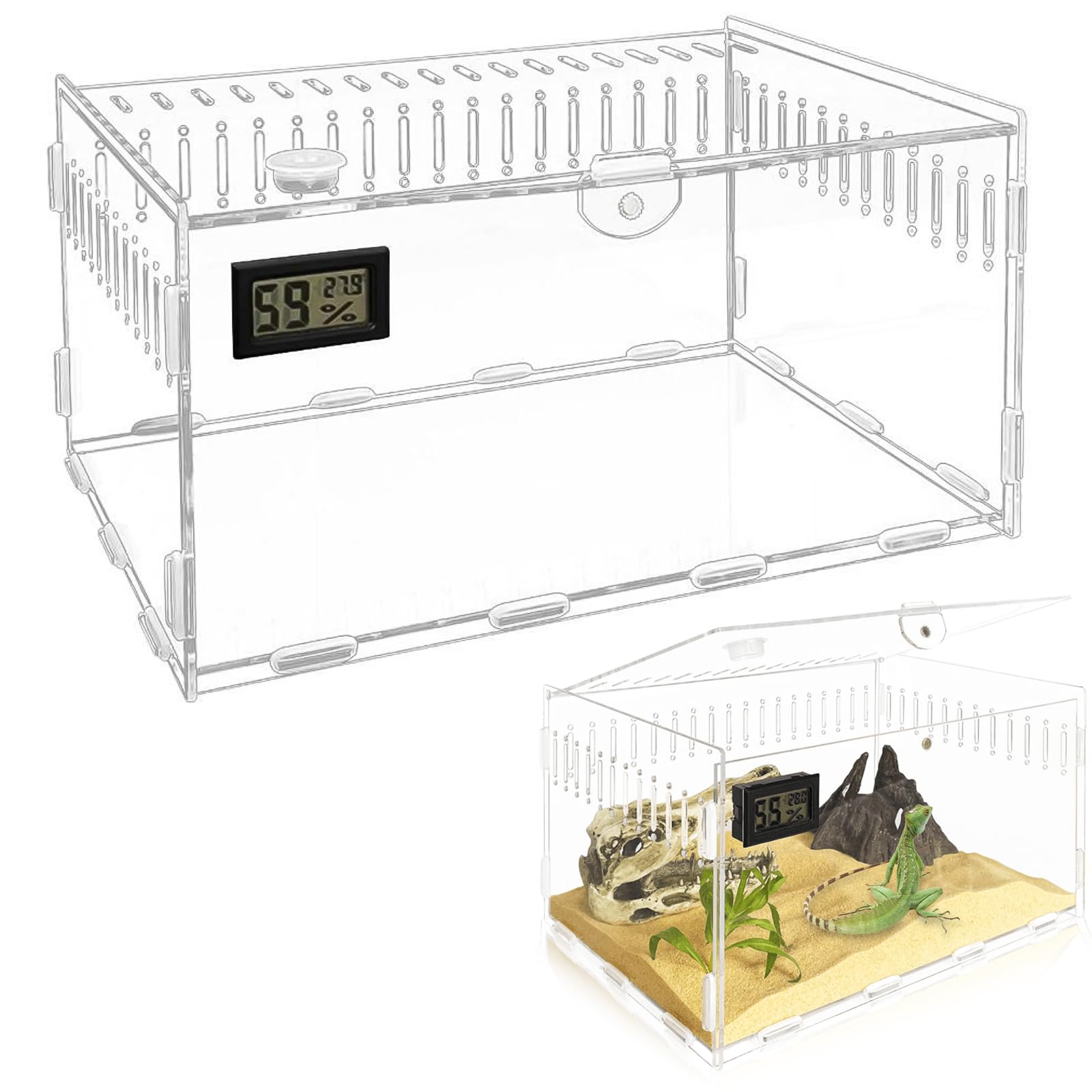 Terrarium Acryl Terrarium 30x20x15cm groß transparent Futterbox für Reptilien Haustier Spinnen Eidechsen Schnecken Käfer