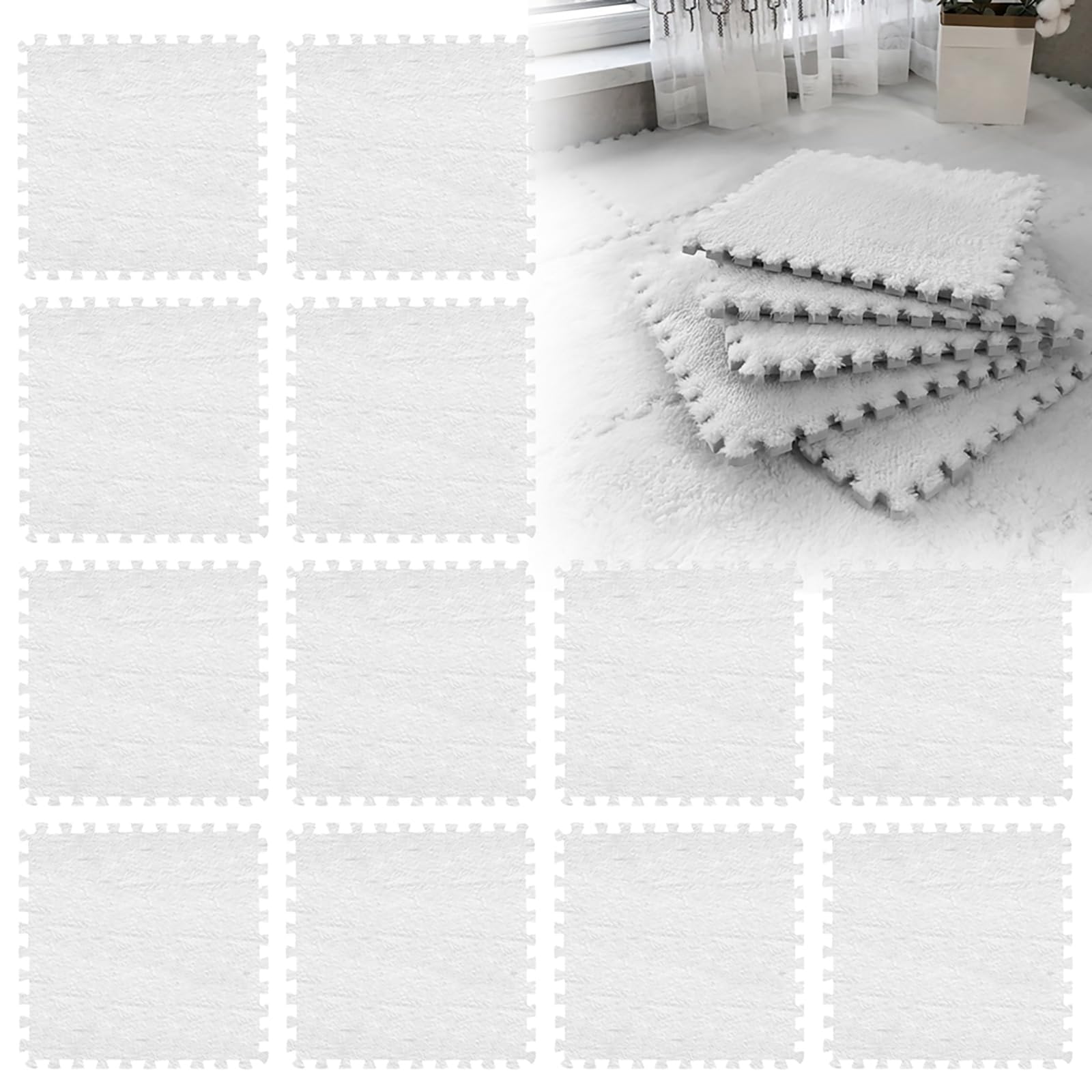12 Piece Interlocking Foam Mats, Fluffy Floor Tiles 30x30 cm