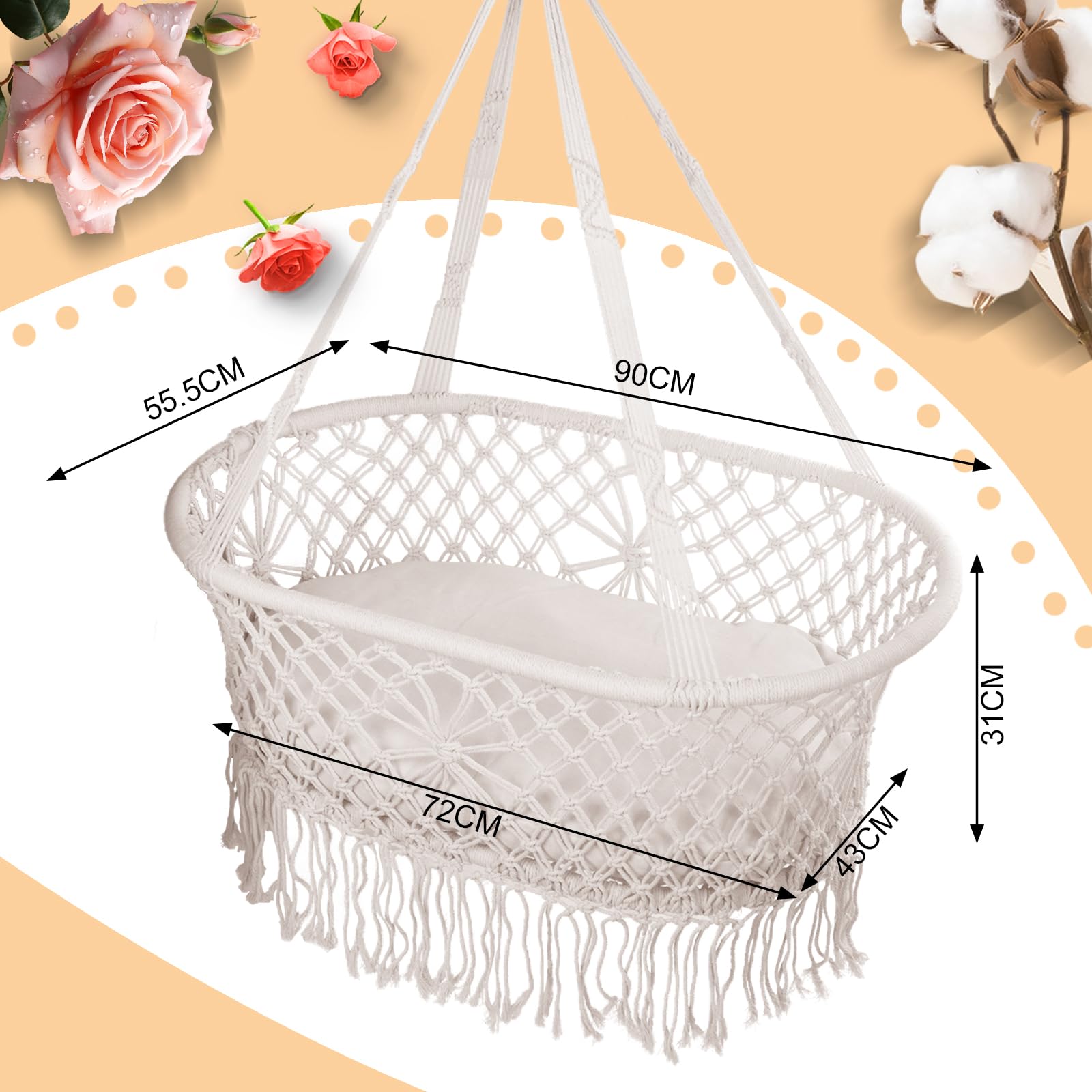 Berceau Suspendu Bébé Hamac Bebe Suspendu Hamc Bebe Lit Suspendu Bebe Couffin Suspendu de Haute qualité Hamac pour bébé Fabriqué en Corde De Coton pour Nouveau-né