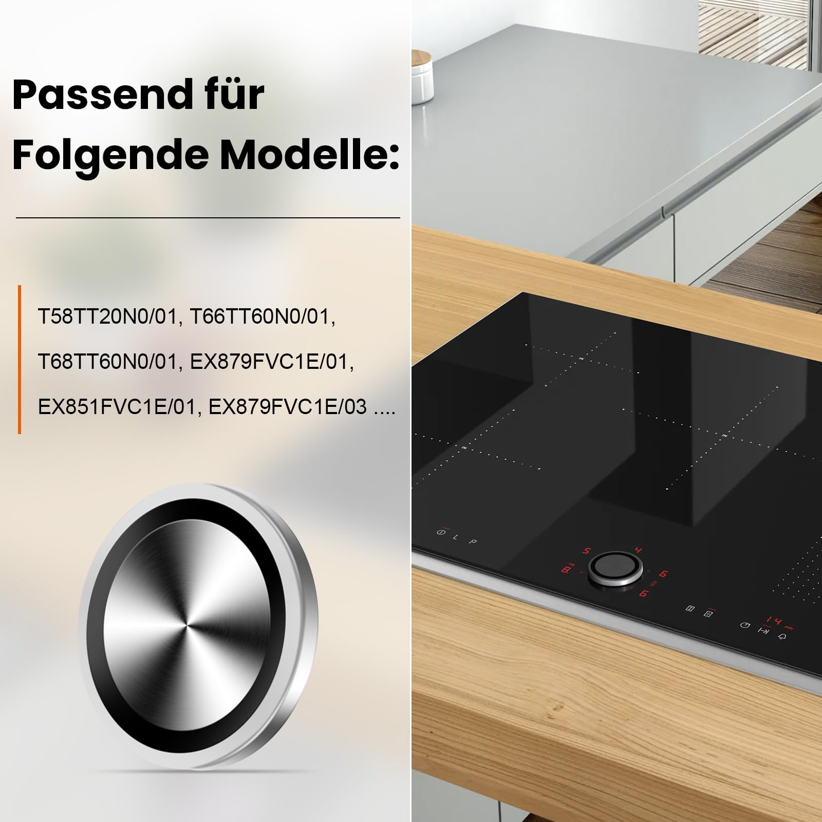 Drehknopf Herd 50mm Ø für NEFF/Bosch/Siemens/Gaggenau, Twistpad Ersatz für Kochfeld 6mm
