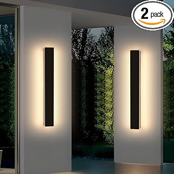 2 Pack 23.6inch Outdoor Porch Light, 3 Color, 24W, IP65 Waterproof