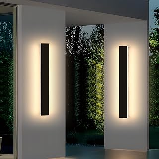 2 Pack Long Outdoor Porch Light, 23.6inch Modern LED Wall Sconce, IP65 Waterproof, 3 Color 3000K/4500K/6000K, 24W, Exterior Linear Lighting Fixture for Patio, Yard, Garage, Balcony