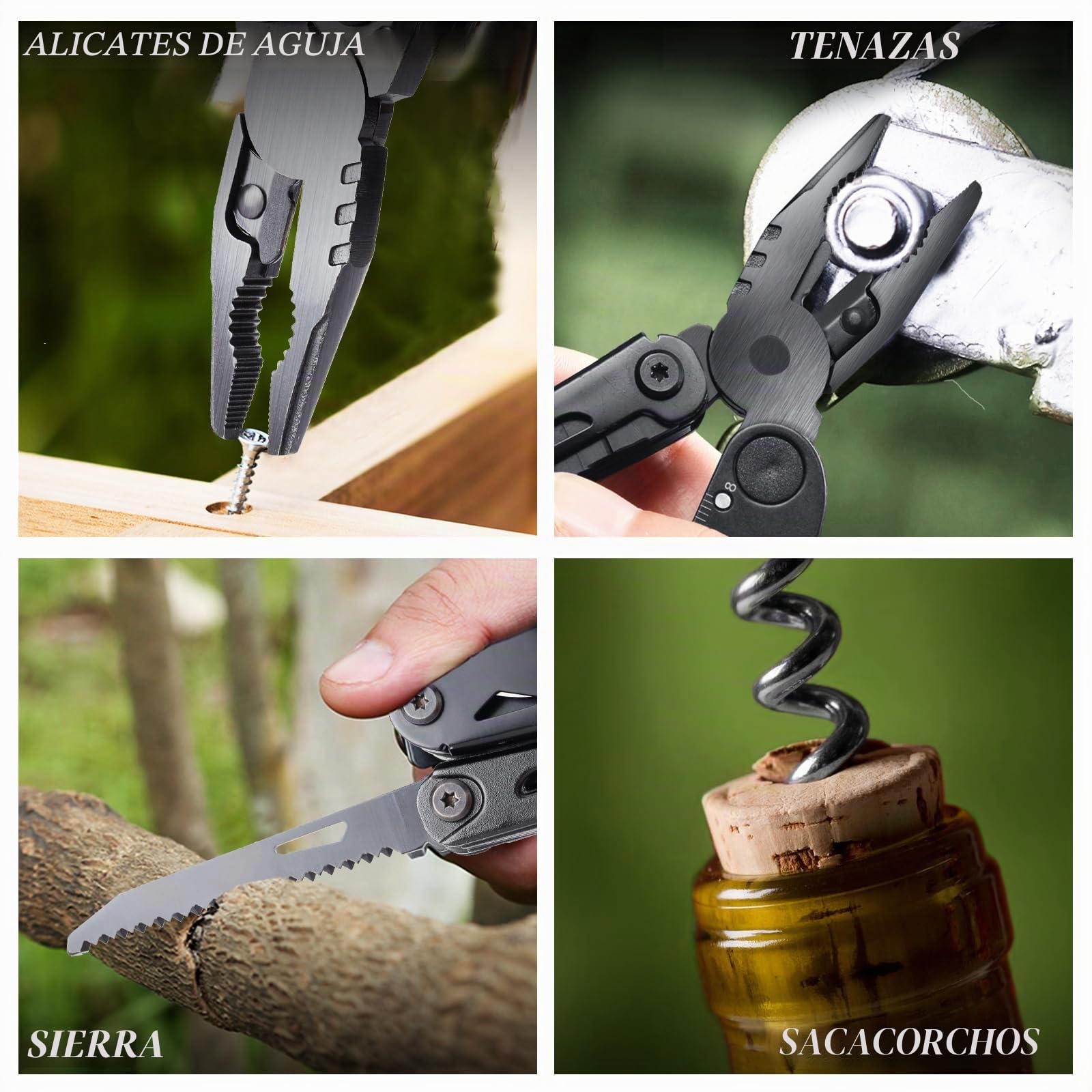 RoverTac Cuchillo de Bolsillo Multiherramienta Camping Cuchillo Regalos para Hombres Papá Esposo 18 en 1 Multi Herramienta Cuchillo Alicates Tijeras Sierra Sacacorchos 9-Pack Destornilladores