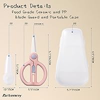 Vista 5 de Tijeras de cerámica para alimentos para bebés con estuche de viaje, tijeras para niños pequeños con bloqueo de seguridad, ideales para pizza