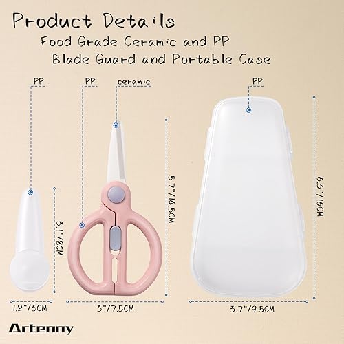 Miniatura 5 de Tijeras de cerámica para alimentos para bebés con estuche de viaje, tijeras para niños pequeños con bloqueo de seguridad, ideales para pizza,