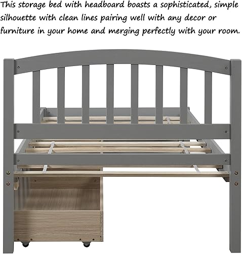 Miniatura 35 de P PURLOVE Cama de plataforma de tamaño individual con cabecero, marco de cama de madera con cama nido (blanco) White Frame,expreso (Espresso