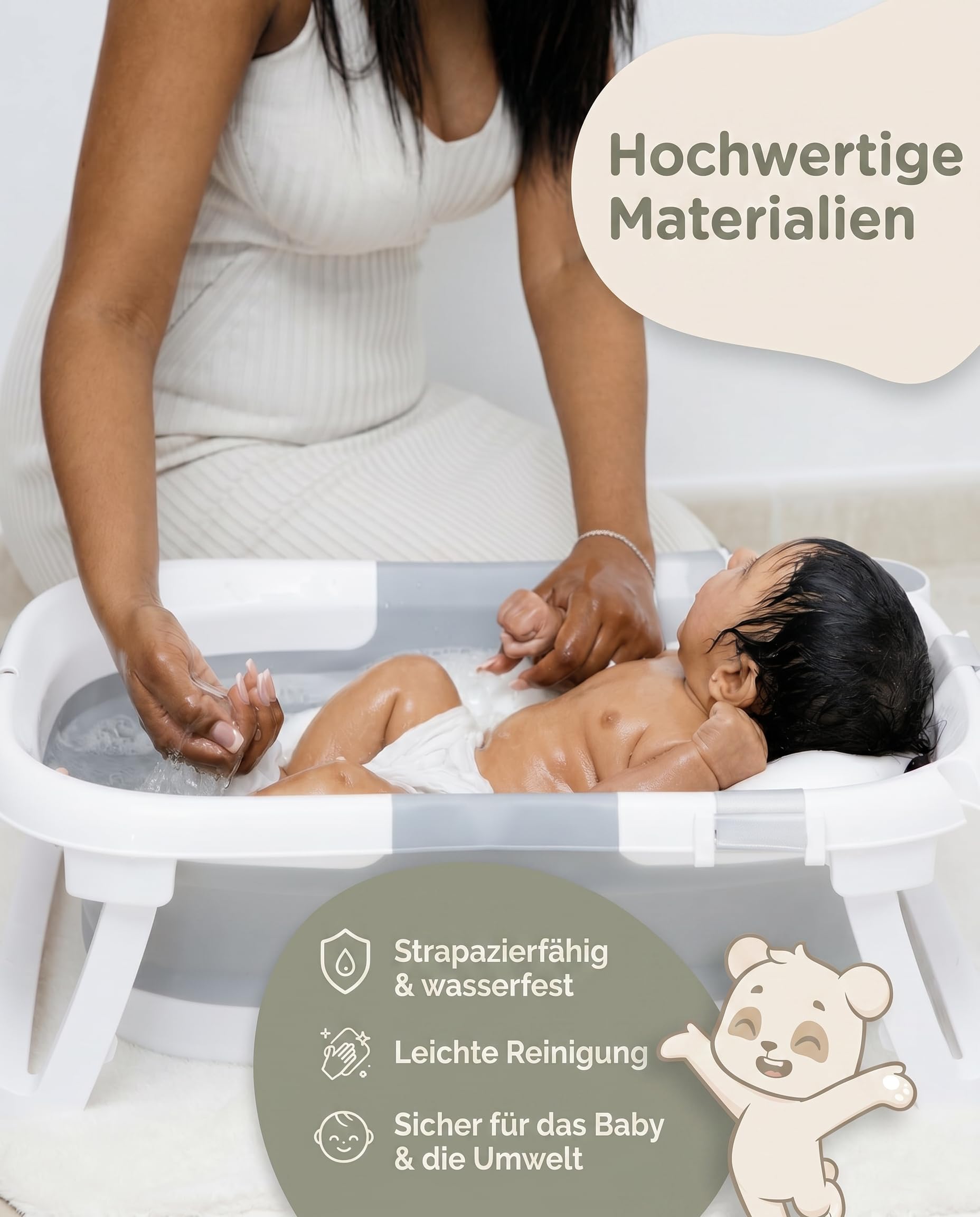 Baby Badewanne Faltbar Antirutsch Ergonomisch Neugeborene Bis 2 Jahre mit Panda Kissen Groß und gepolstert Faltbare Babybadewanne Babywanne Tragbare Wanne Leicht Zu Reinigen BathTub Bath VALBABY