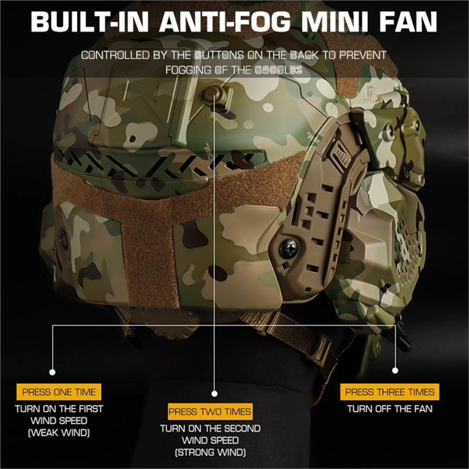 Tactical Helmet - CS Airsoft Hunting Gear, Integrated Protective Set with HD Headset, Anti-Fog Fan & Goggles, for Outdoor Activities