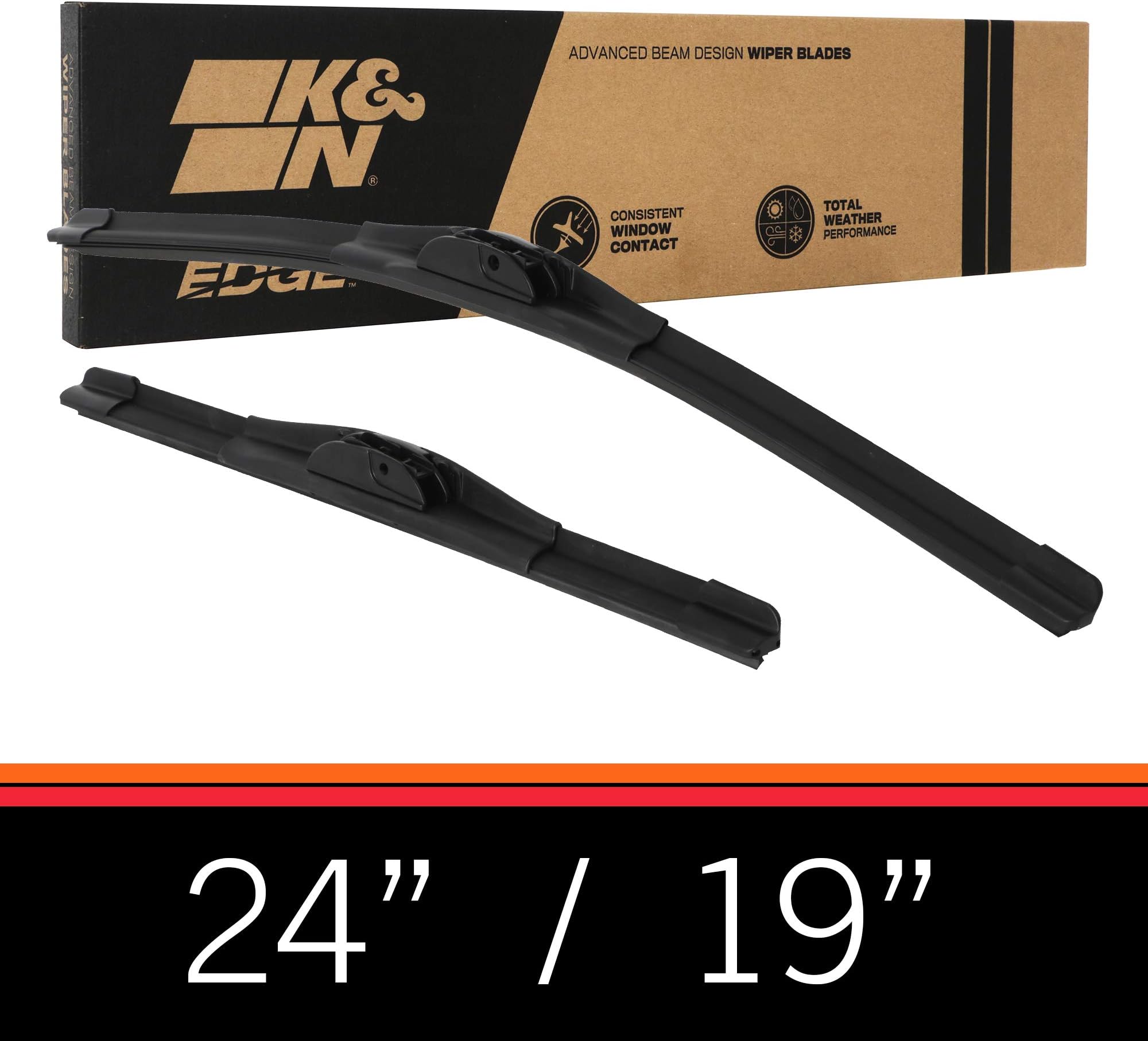 K&N EDGE Wiper Blades: All Weather Performance, Superior Windshield Contact, Streak-Free Wipe Technology: 24" + 19" (Pack of 2)