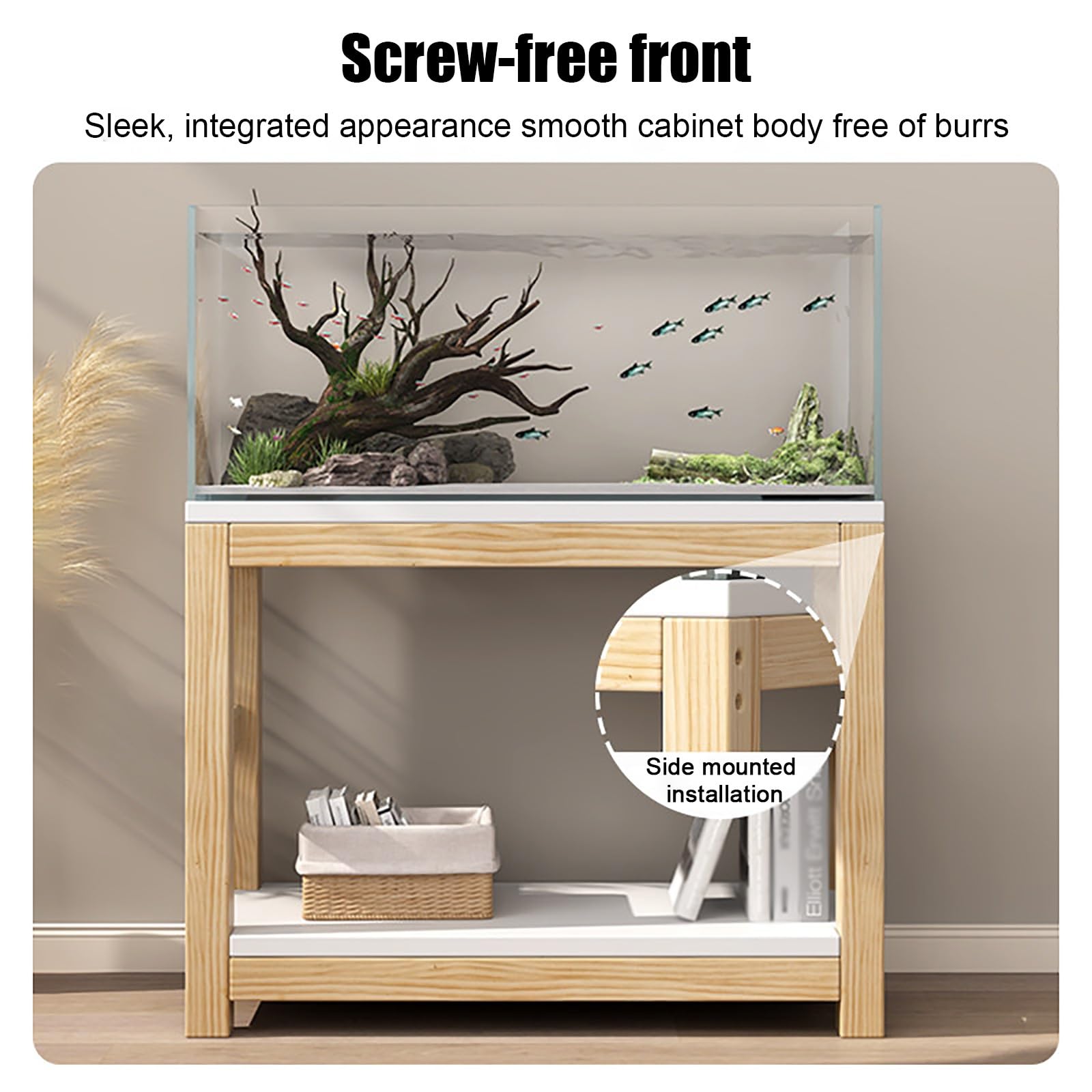 Mobile per Acquario, Acquario con Mobile, Supporto per Acquario | Legno Massello, 2 Ripiani Piani, Montaggio Semplice, Portata di 600 kg(100x40x70cm/39x16x28in)