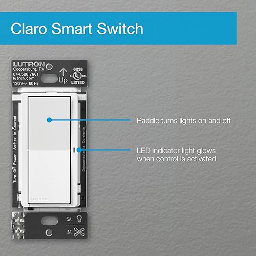 Miniatura 12 de Lutron Claro - Interruptor de luz inteligente para iluminación Caseta, para luces LED, ventiladores, 5 amperios, un solo polo3 vías, requiere