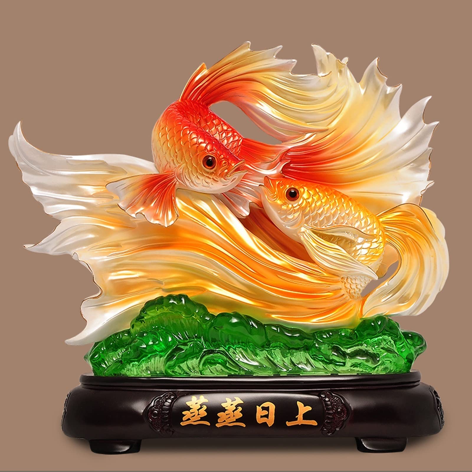 Posąg Buddy do wnętrz Feng Shui Ozdoby Fortune Goldfish Lucky Standue Mały Standue Biuro Salon Dekoracja Biznes Otwarta Złota Statua Medytująca Statua Buddy Rzeźba (B)