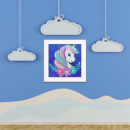 Miniatura 6 de Kit de pintura de calcomanías de diamante con marco de madera, artes y manualidades de diamantes para niños, calcomanías de gemas de mosaico por