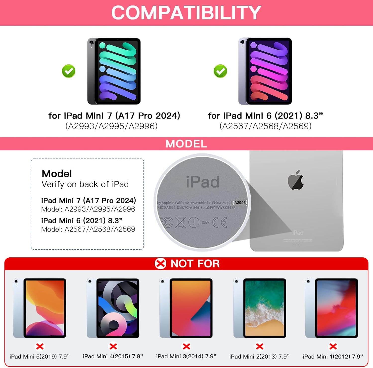 RAYMCRAFT for iPad mini 7 (A17 Pro, 2024) & Mini 6 (2021) Case with Keyboard, 7 Colors Backlit Keyboard with Trackpad, Auto Sleep/Wake, 360° Rotatable Case for iPad mini 7th 6th Gen 8.3", Hot Pink